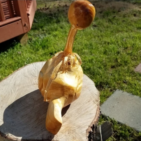 Hand Carved Tree Log Wood Angler Fish Sculpture - Picture 4 of 6